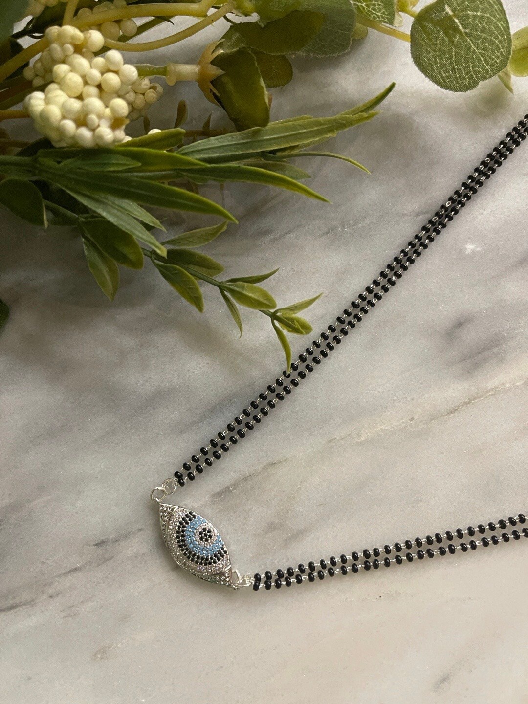 

Digital Dress Room Silver-Plated AD-Studded Beaded Mangalsutra, White