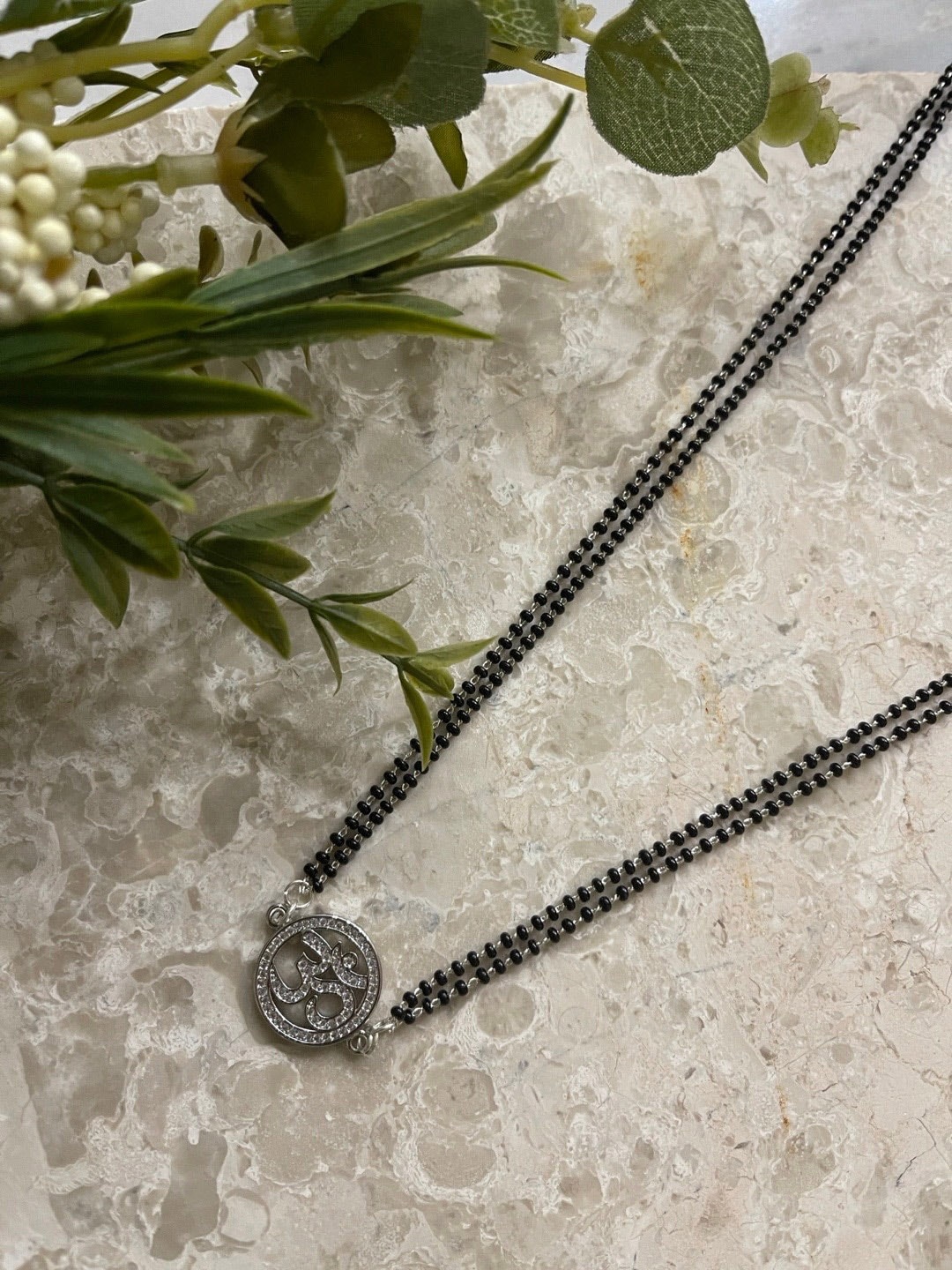 

Digital Dress Room Silver-Plated AD-Studded Beaded Mangalsutra, White