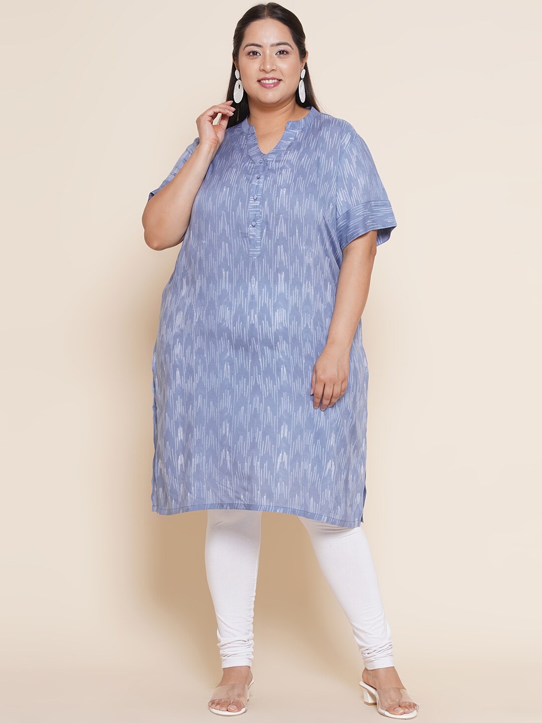 

Kiaahvi by JOHN PRIDE Plus Size Geometric Printed Modal Kurti, Blue