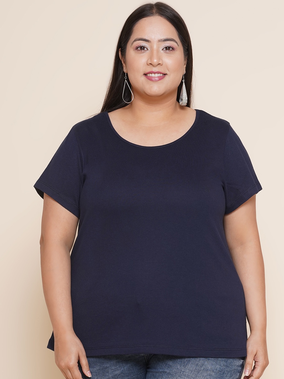 

Kiaahvi by JOHN PRIDE Plus Size Round Neck Casual T-shirt, Navy blue