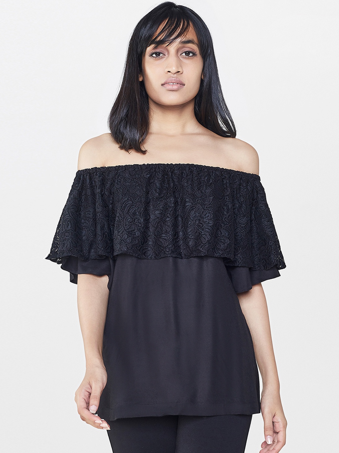 

AND Women Black Solid Bardot Top