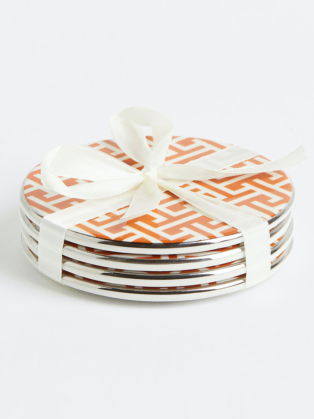 

H&M Orange-Coloured & White 4-Pack Porcelain Coasters