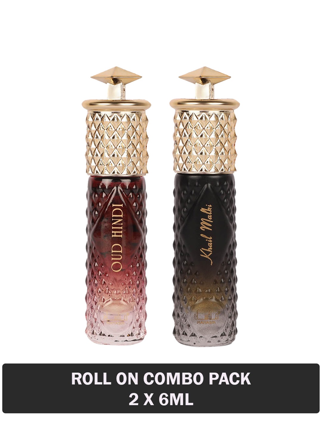 

MANASIK Set Of 2 Long Lasting Attars - 6 ml Each - Oud Hindi & Khail Malki, Brown