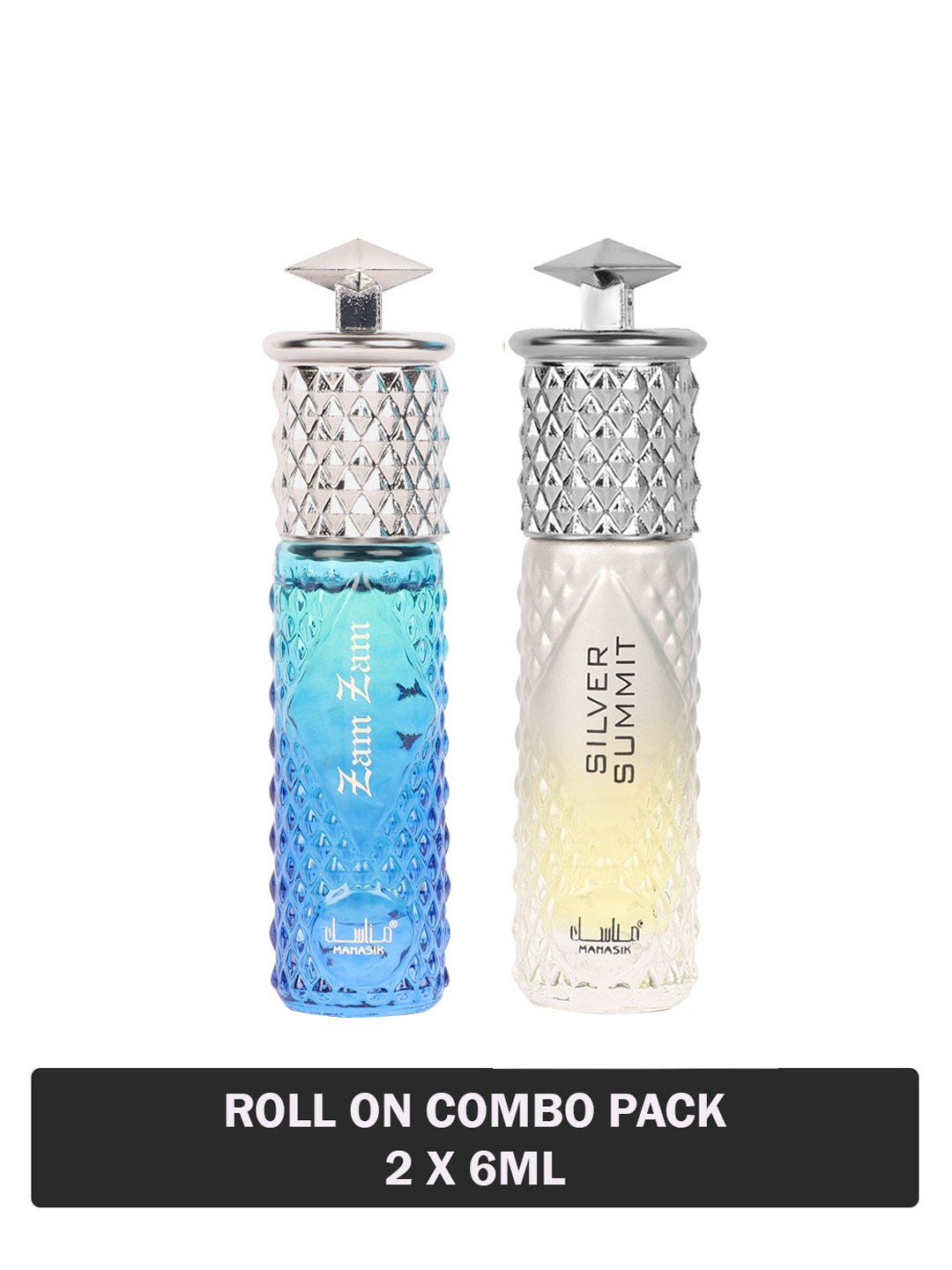 

MANASIK Set Of 2 Long Lasting Attars - 6 ml Each - Zam Zam & Silver Summit, Blue