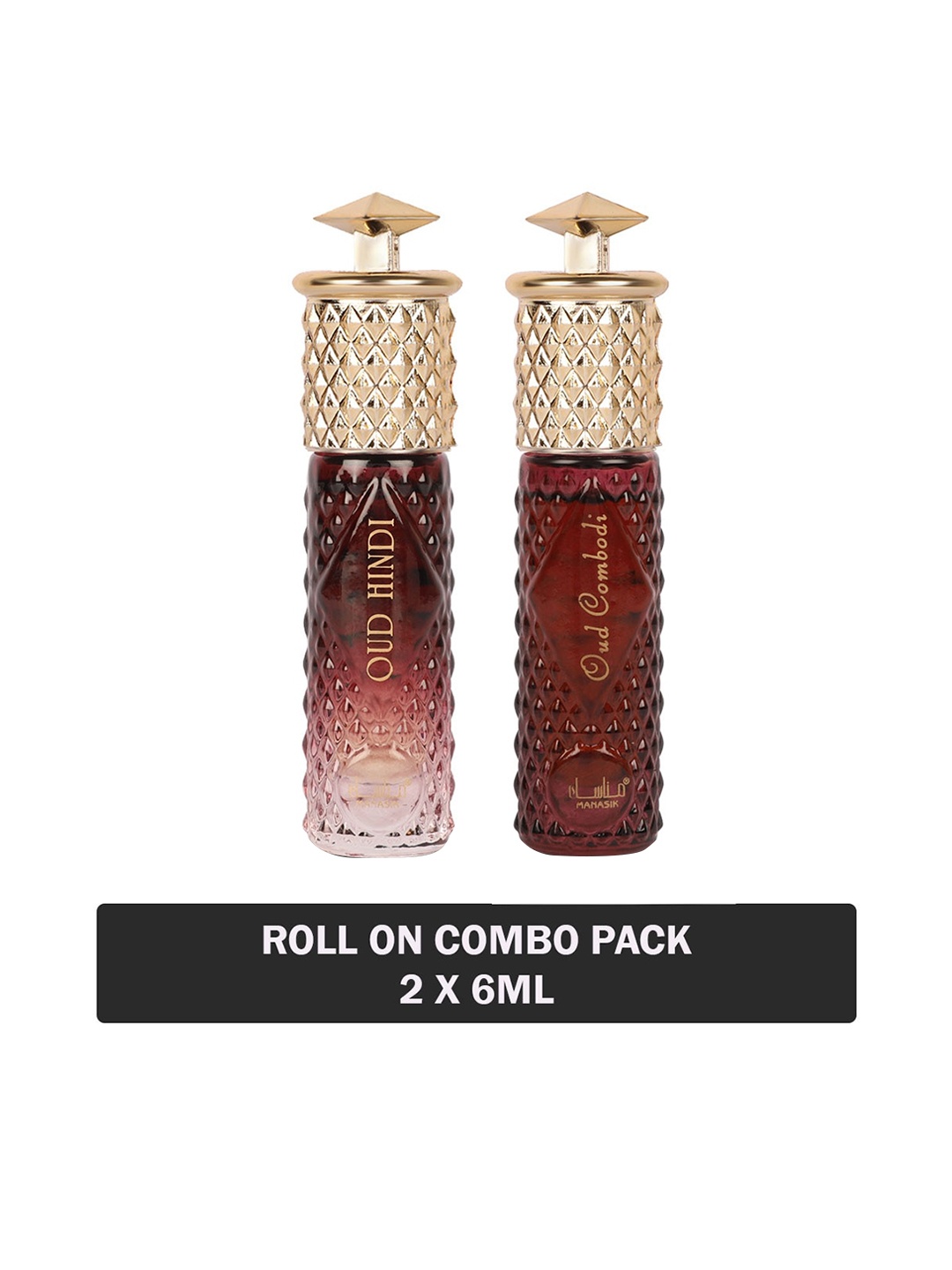 

MANASIK Set Of 2 Long Lasting Attars 6 ml Each - Oud Hindi & Oud Combodi, Multi