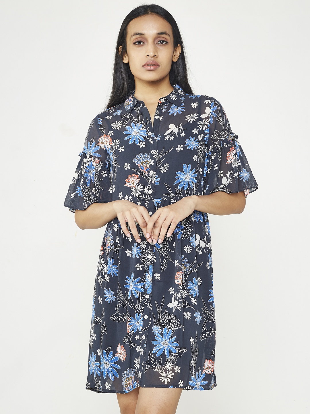 

AND Women Charcoal Grey Printed Shirt Dress