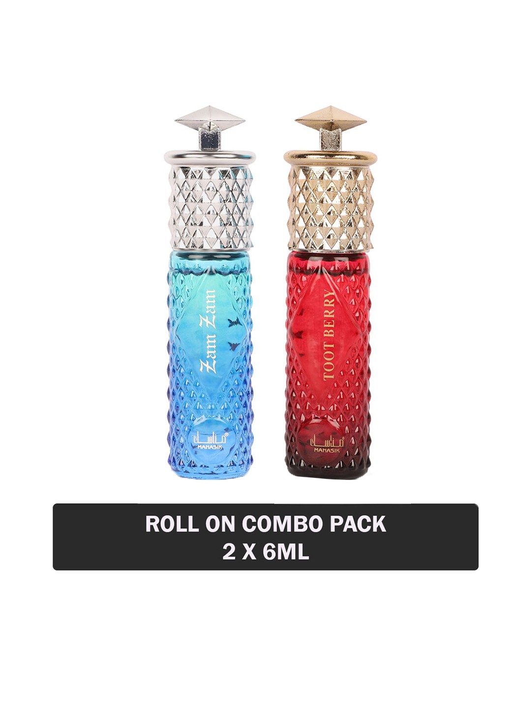 

MANASIK Set Of 2 Long-Lasting Roll-On Attars 6ml Each- Zam Zam & Toot Berry, Multi