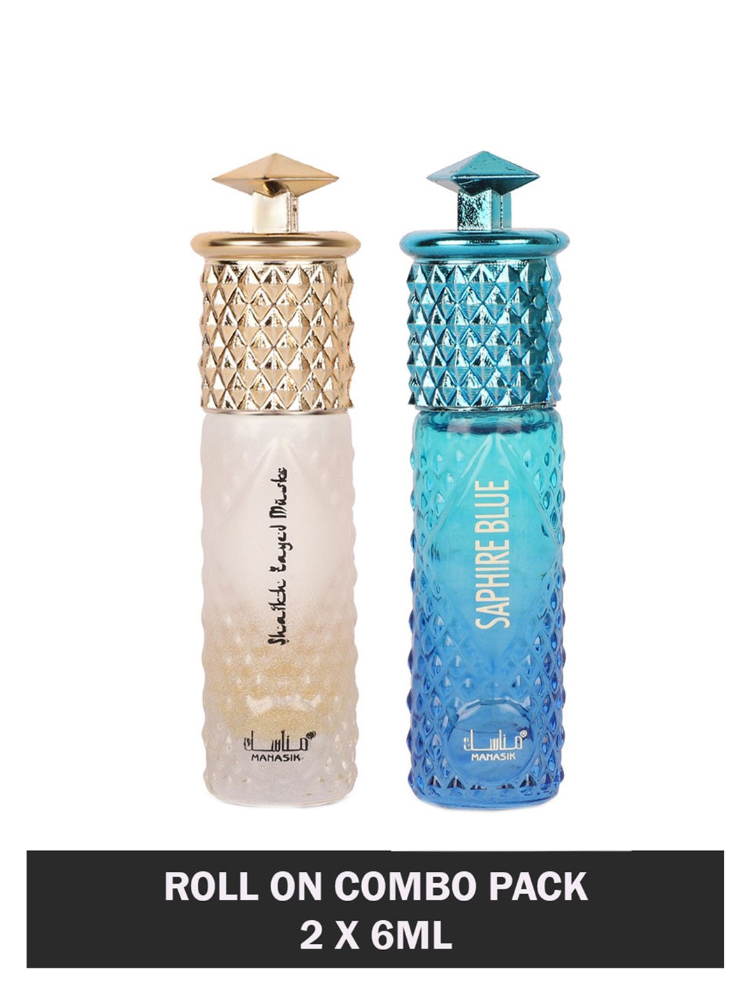 

MANASIK Men Set Of 2 Roll-On Attars 6ml Each - Shaikh Zayed Musk & Saphire Blue