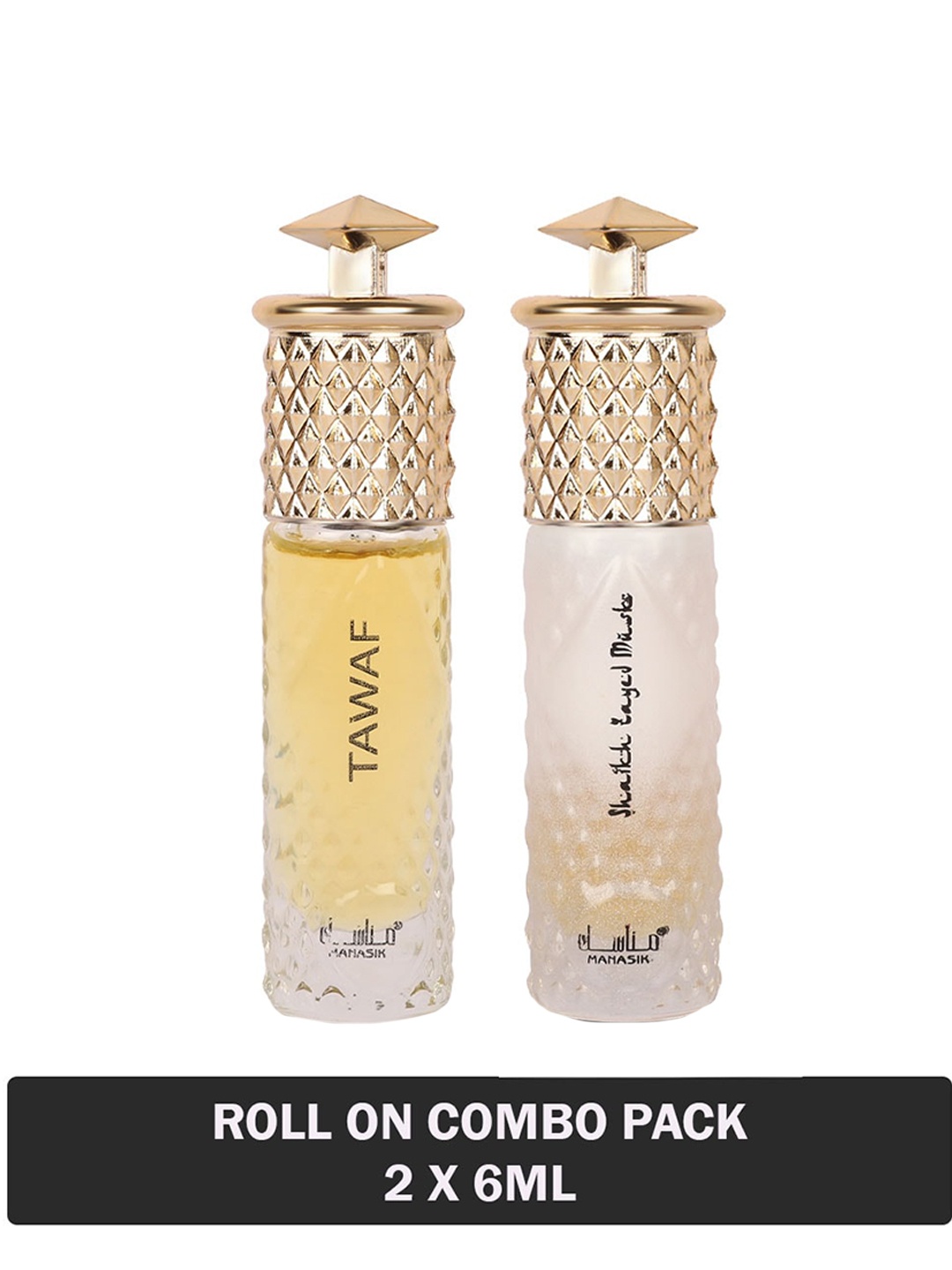 

MANASIK Set Of 2 Long Lasting Attars - 6 ml Each - Tawaf & Shaikh Zayed Musk, Multi