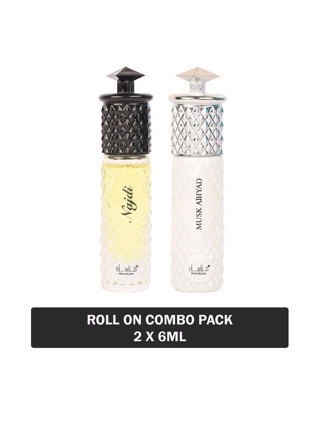 

MANASIK Set Of 2 Long-Lasting Roll-On Attars 6ml Each- Najdi & Musk Abiyad, Multi