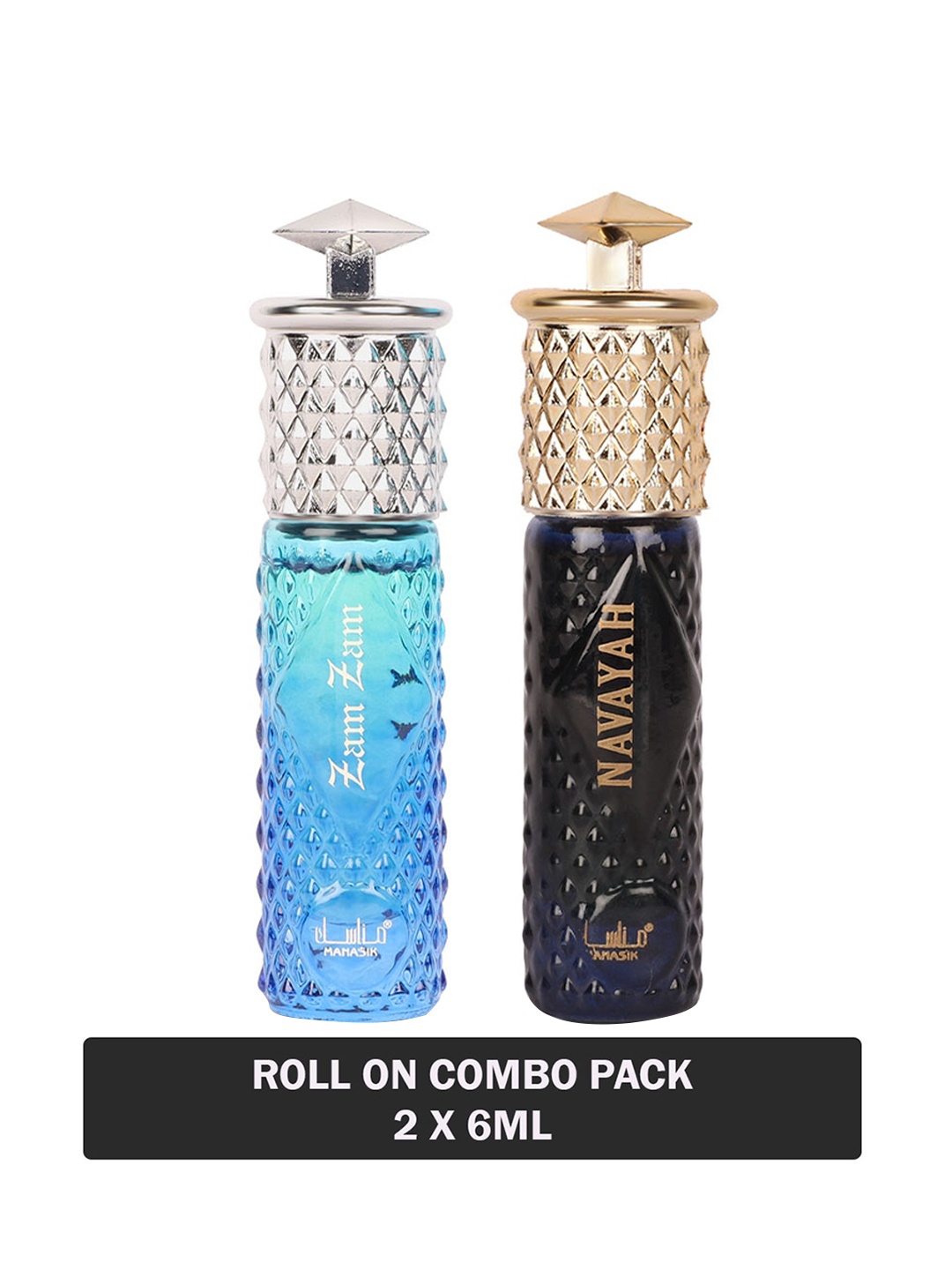 

MANASIK Set Of 2 Long Lasting Attars - 6 ml Each - Zam Zam & Navayah, Multi