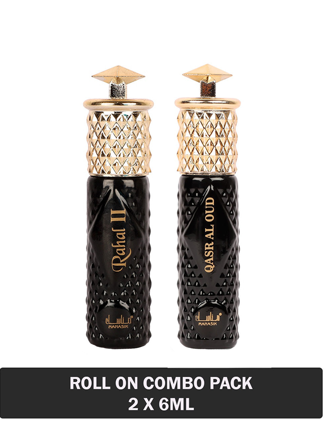 

MANASIK Set Of 2 Long Lasting Attars - 6 ml Each - Rahal II & Qasr Al Oud, Black