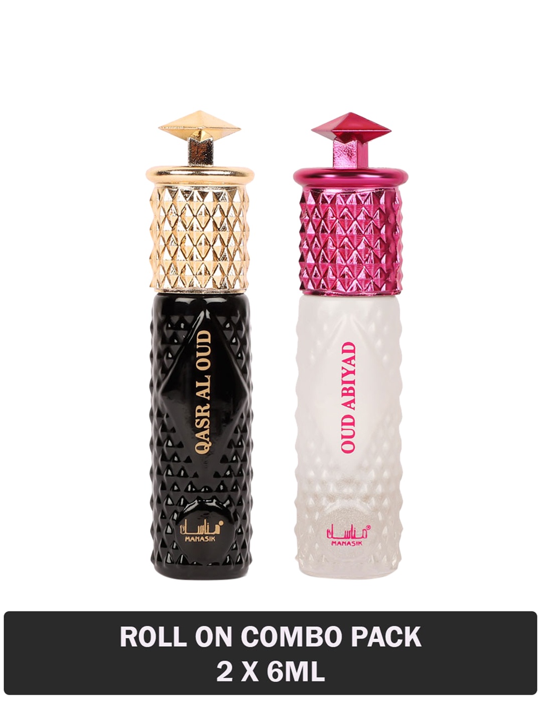 

MANASIK Women Set Of 2 Long-Lasting Roll-On Attars 6ml Each- Qasr Al Oud & Oud Abiyad, White