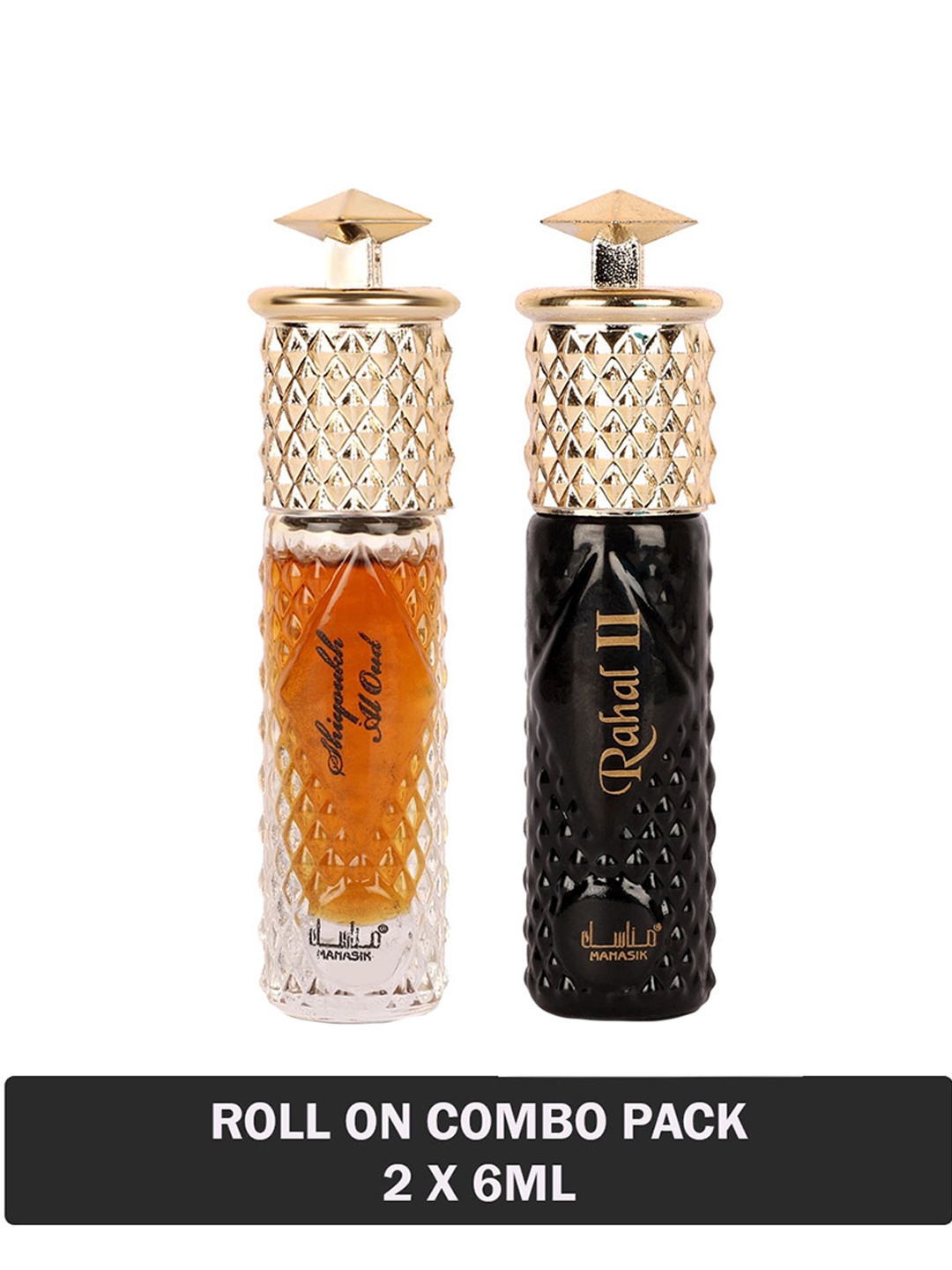 

MANASIK Men Set Of 2 Long-Lasting Roll-On Attars 6ml Each- Shiyoukh Al Oud & Rahal II, Orange