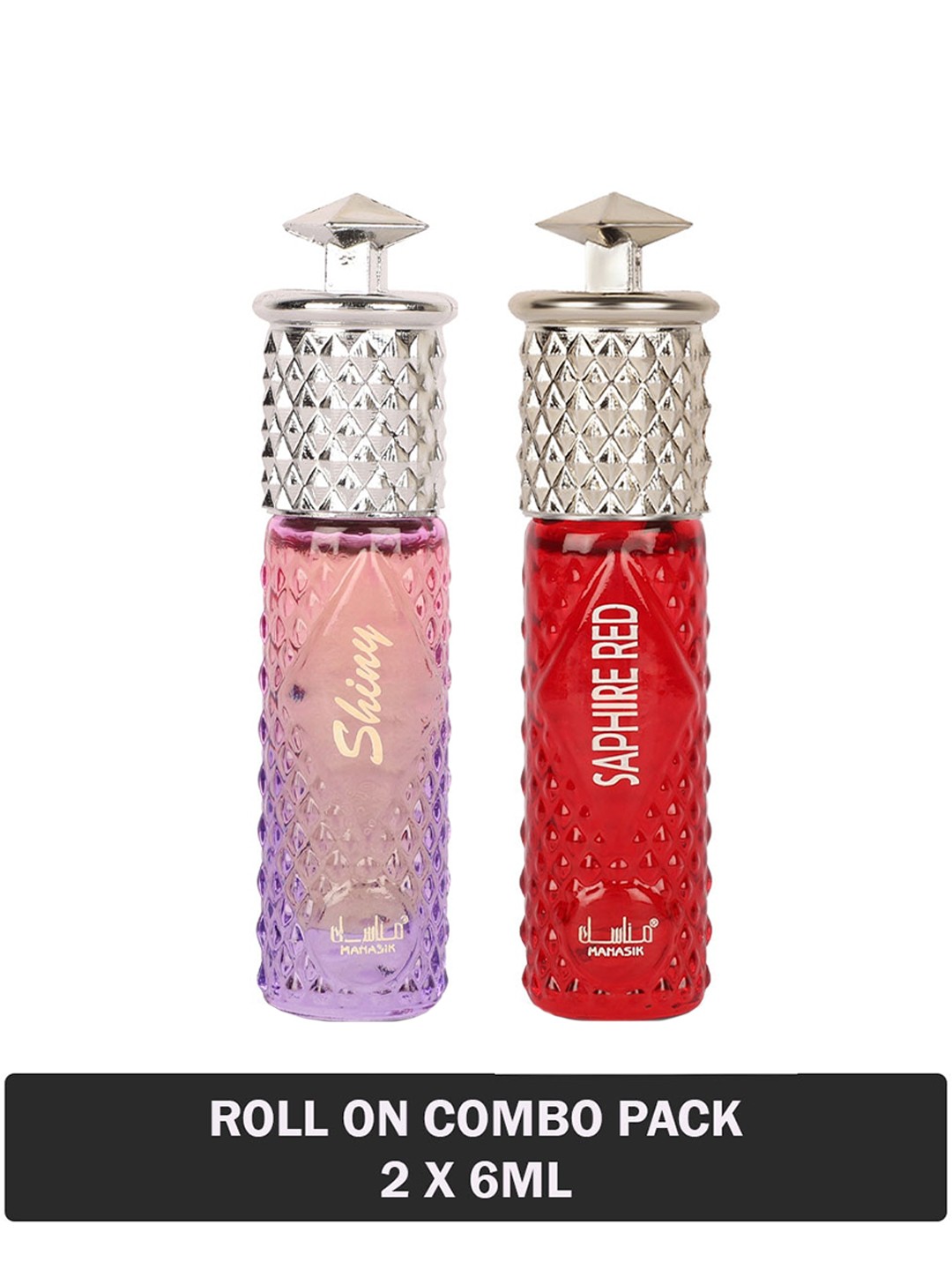 

MANASIK Women Set Of Shiny Pink & Saphire Red Long Lasting Attars - 6 ml Each