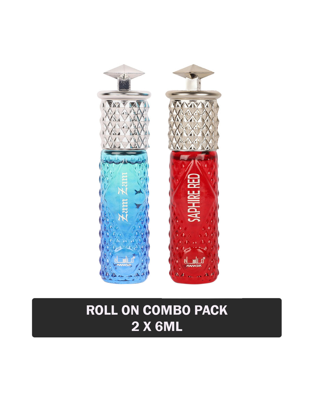 

MANASIK Set Of 2 Long Lasting Attars - 6 ml Each - Zam Zam & Saphire Red, Multi