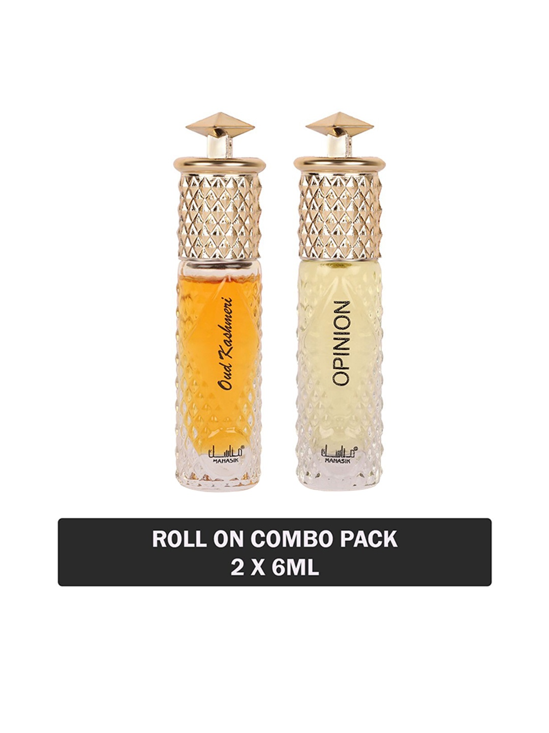 

MANASIK Men Set of Oud Kashmeri & Opinion Roll-On Attar - 6 ml Each, Yellow