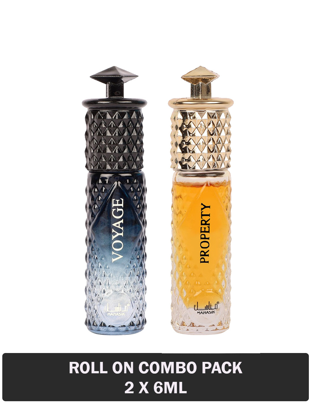 

MANASIK Men Set Of 2 Long-Lasting Roll-On Attars 6ml Each- Voyage & Property, Black