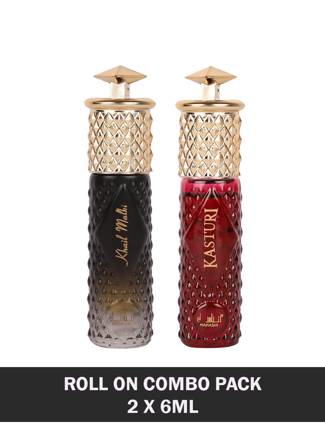 

MANASIK Set Of 2 Long-Lasting Roll-On Attars 6ml Each - Khail Malki & Kasturi, Black