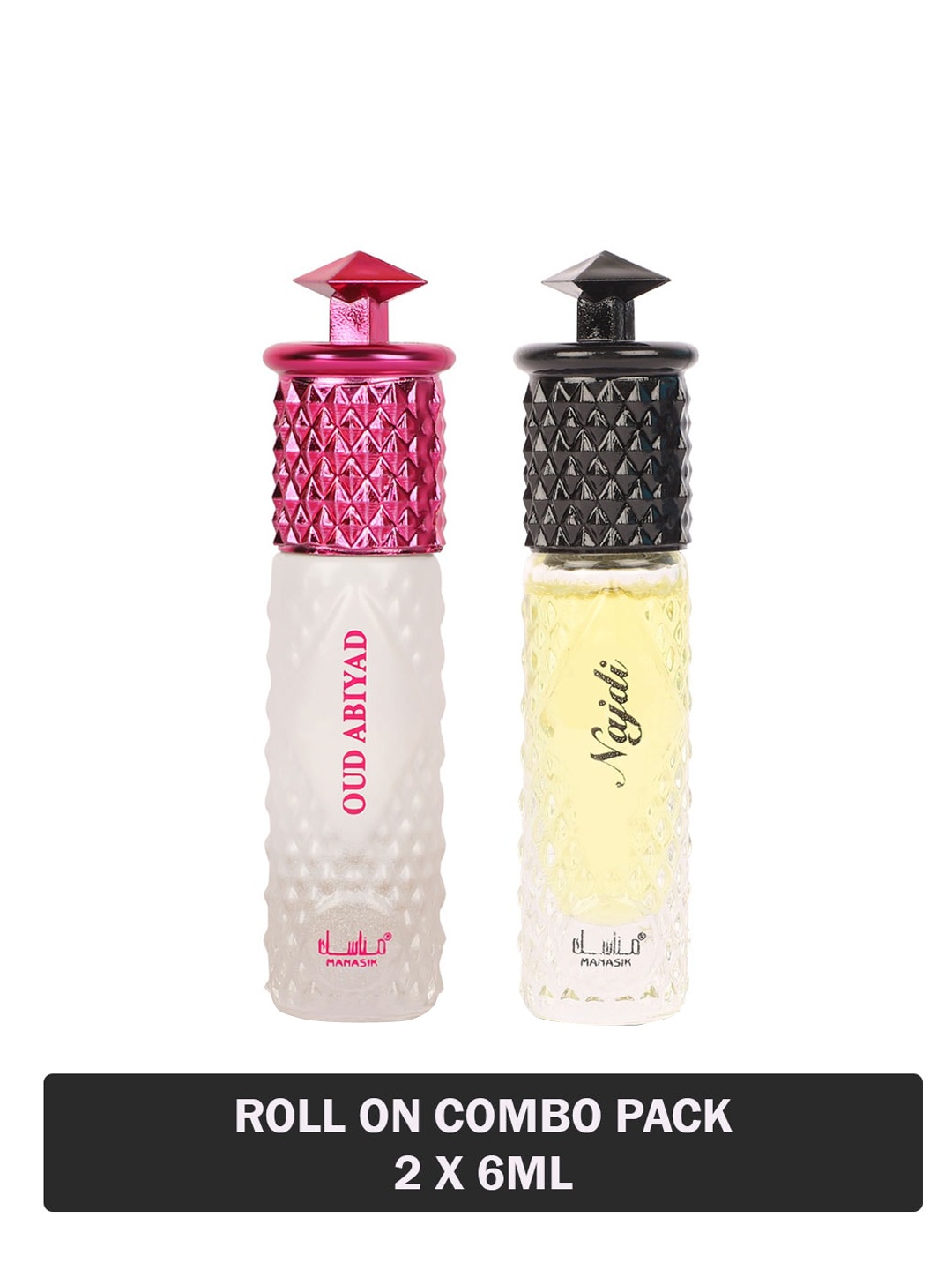 

MANASIK Set Of 2 Long Lasting Attars - 6 ml Each - Oud Abiyad & Najdi, White