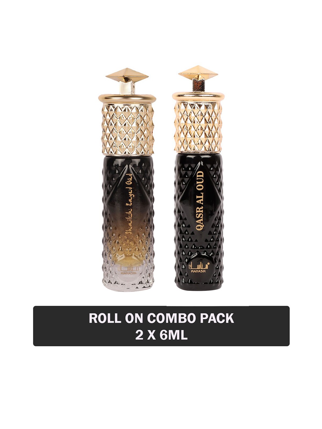 

MANASIK Set Of 2 Long Lasting Attars - 6 ml Each - Shaikh Zayed Oud & Qasr Al Oud, Black