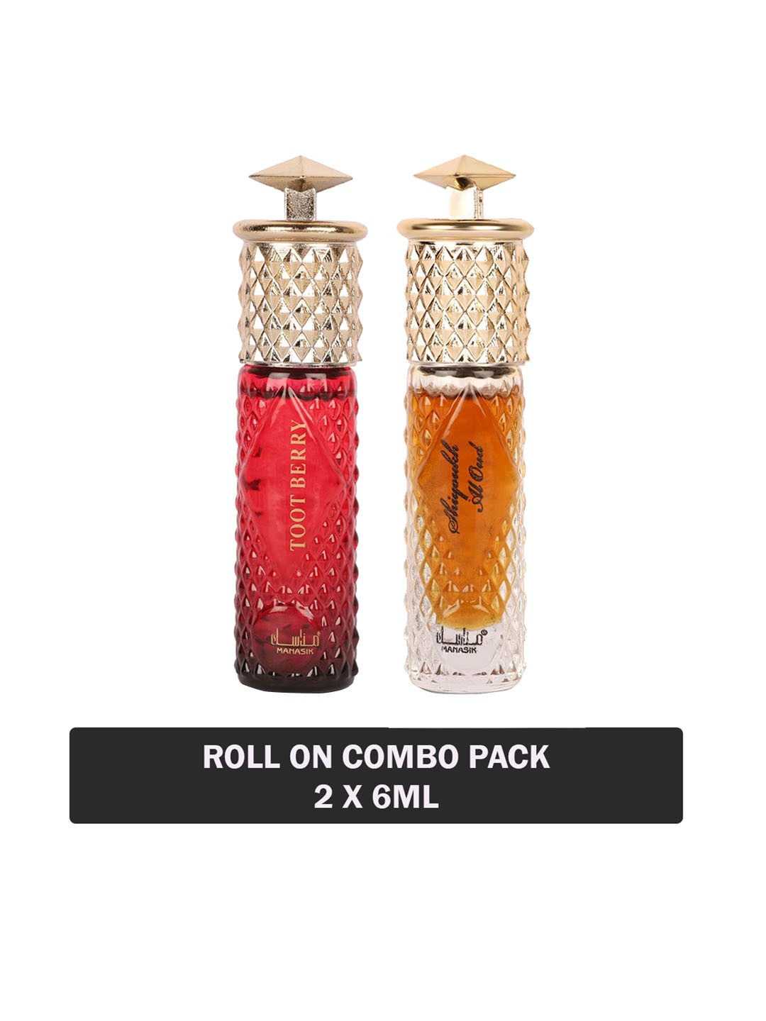 

MANASIK Set Of 2 Long Lasting Attars - 6 ml Each - Toot Berry & Shiyoukh Al Oud, Red