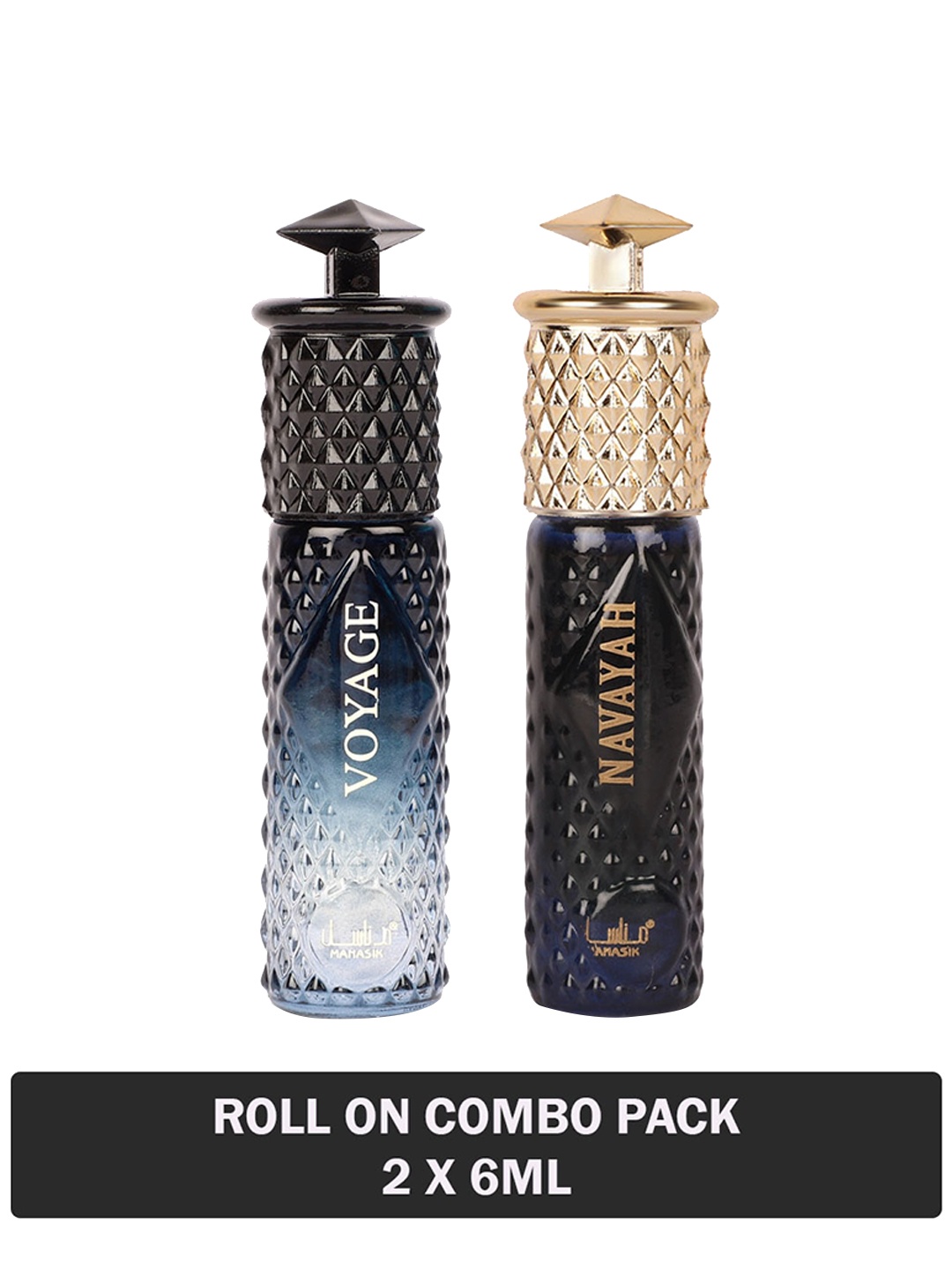 

MANASIK Set Of 2 Long Lasting Attars - 6 ml Each - Voyage & Navayah, Blue