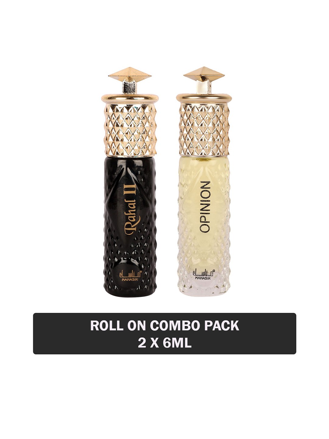

MANASIK Set Of 2 Long Lasting Attars - 6 ml Each - Rahal II & Opinion, Black