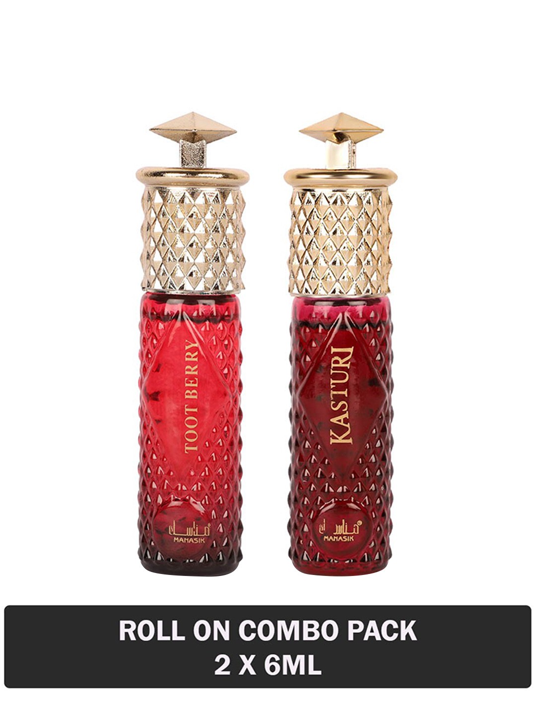 

MANASIK Set Of 2 Long Lasting Attars - 6 ml Each - Toot Berry & Kasturi, Red