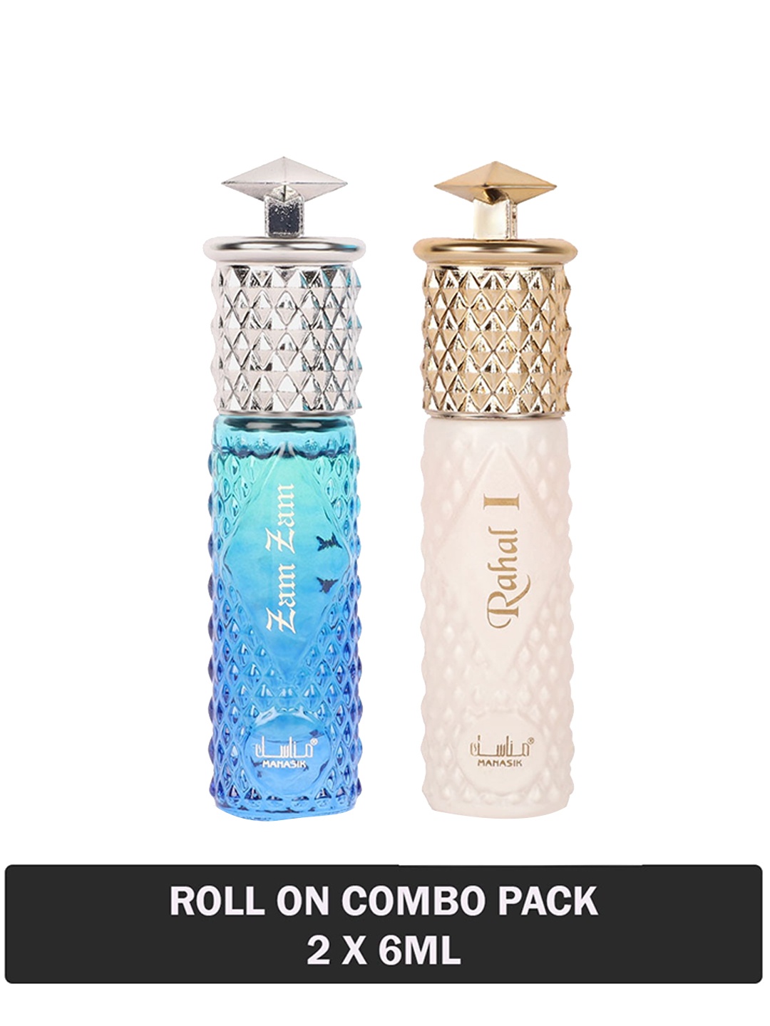 

MANASIK Set Of 2 Long Lasting Attars 6 ml Each - Zam Zam & Rahal I, Blue