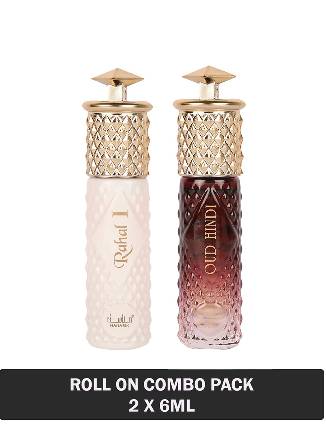 

MANASIK Set of 2 Long Lasting Roll-On Attar 6 ml each - Rahal I & Oud Hindi, White
