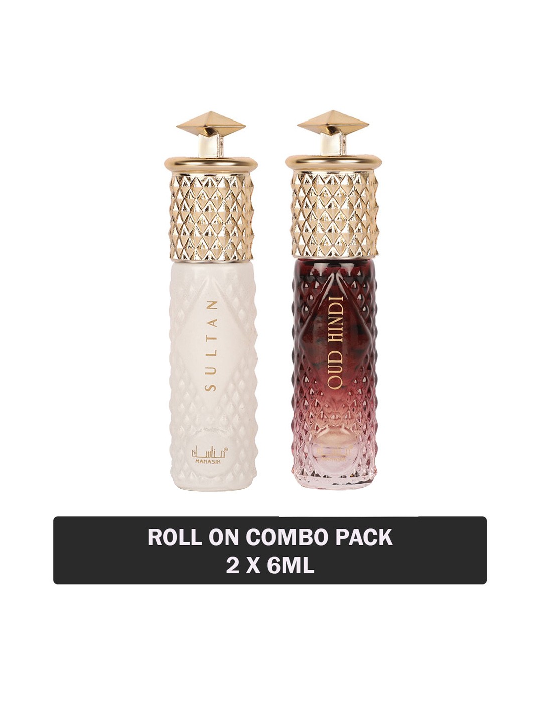 

MANASIK Set Of 2 Long Lasting Attars - 6 ml Each - Sultan & Oud Hindi, White
