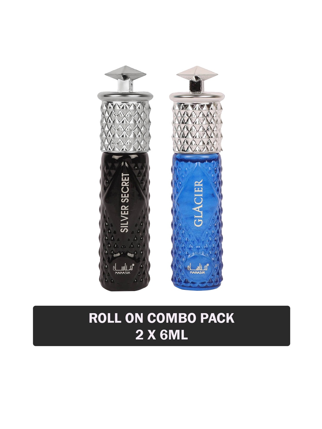 

MANASIK Set Of 2 Long Lasting Attars - 6 ml Each - Silver Secret & Glacier, Blue