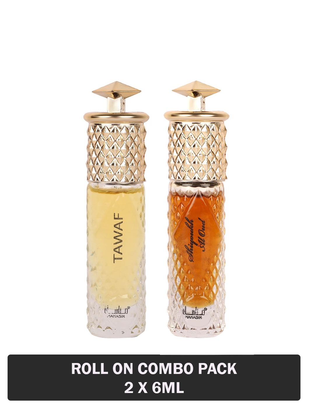 

MANASIK Set Of 2 Long Lasting Attars - 6 ml Each - Tawaf & Shiyoukh Al Oud, Yellow