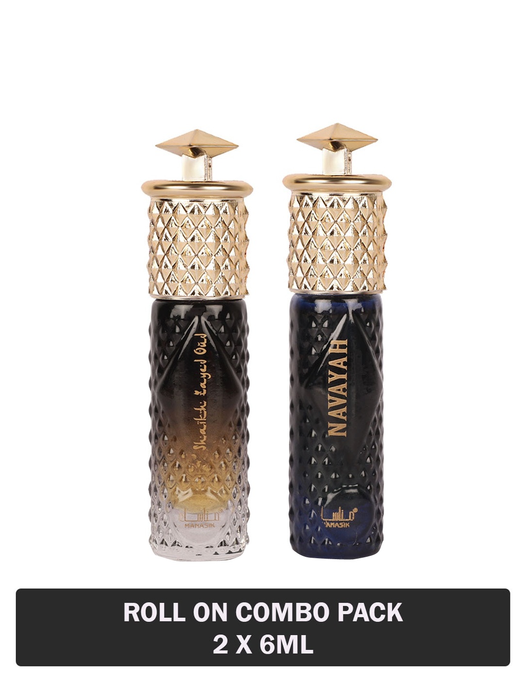 

MANASIK Set Of 2 Long Lasting Attars - 6 ml Each - Shaikh Zayed Oud & Navayah, Blue