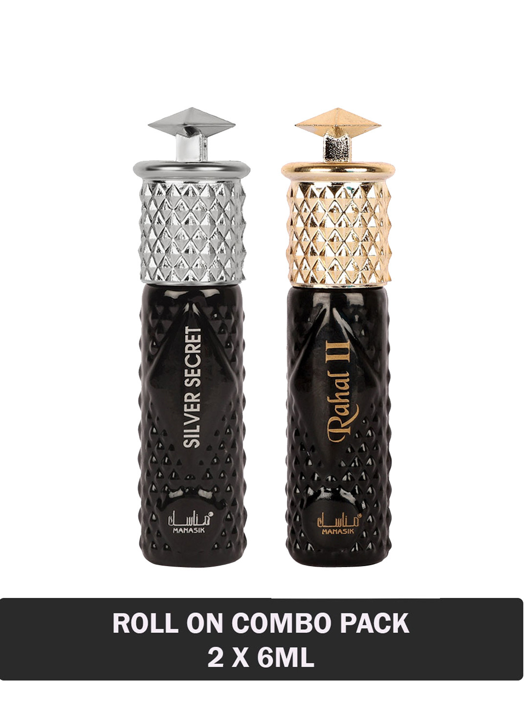 

MANASIK Men Set Of 2 Long-Lasting Roll-On Attars 6ml Each- Silver Secret & Rahal II, Black
