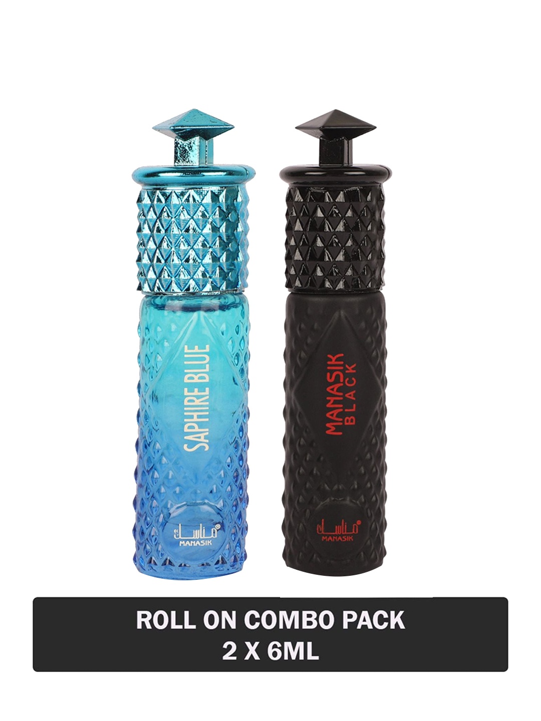 

MANASIK Men Set Of 2 Long Lasting Attars - 6 ml Each - Saphire Blue & Black