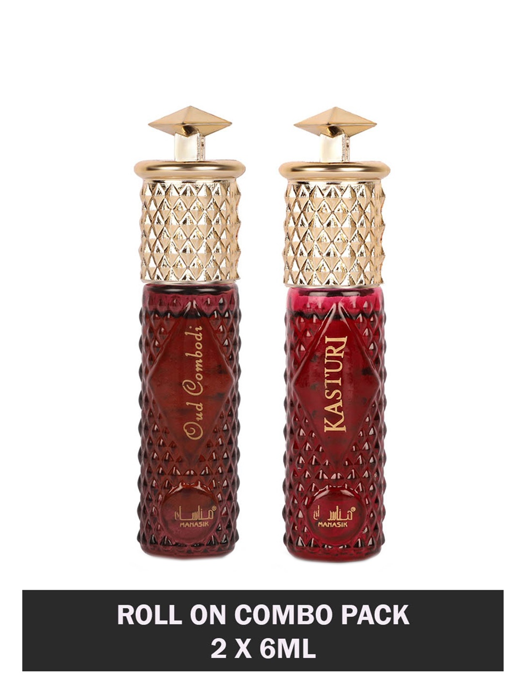 

MANASIK Men Set of 2 Long Lasting Attars 6 ml each - Oud Combodi & Kasturi, Maroon