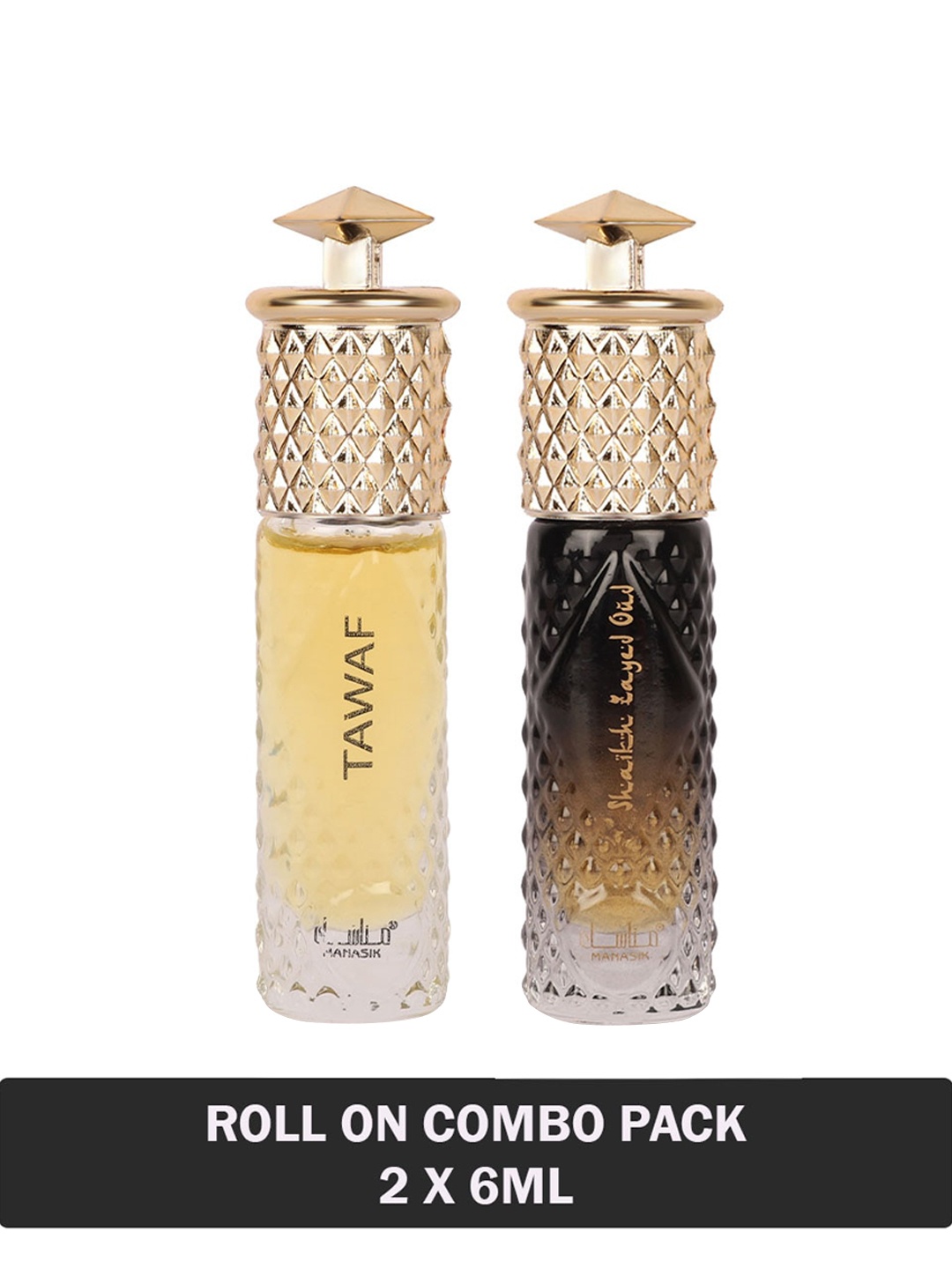 

MANASIK Set Of 2 Long Lasting Attars - 6 ml Each - Tawaf & Shaikh Zayed Oud, Yellow