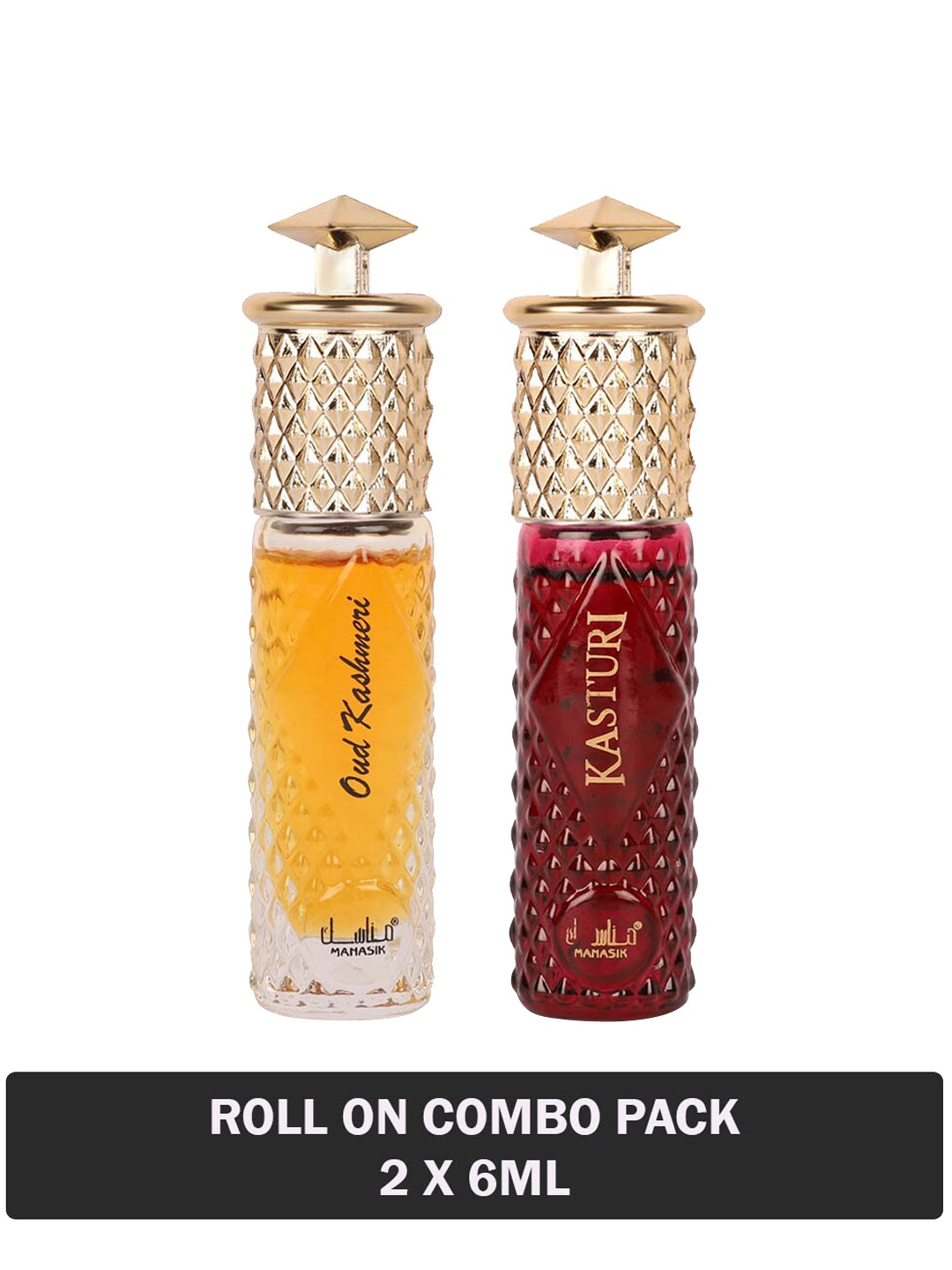 

MANASIK Men Set of 2 Long Lasting Roll-On Attar 6 ml each - Oud Kashmeri & Kasturi, Multi