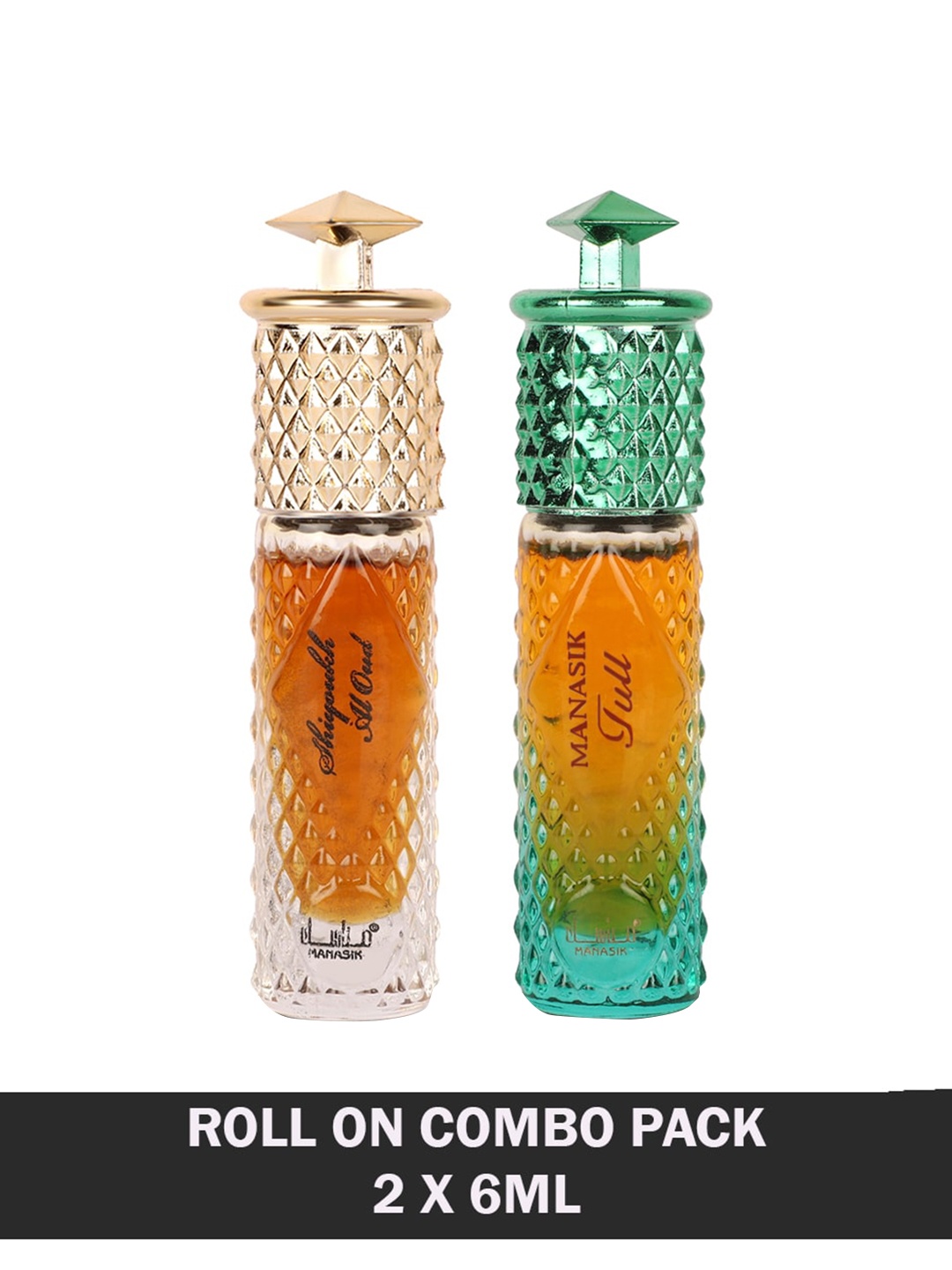 

MANASIK Set of 2 Long Lasting Attars 6 ml each - Shiyoukh Al Oud & Full, Orange