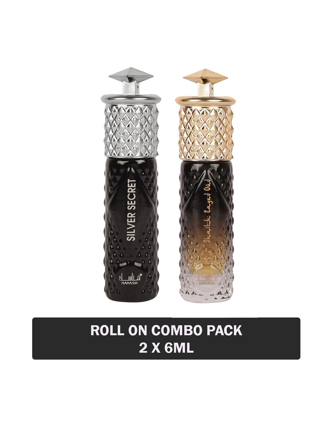 

Manasik Men Set Of 2 Long Lasting Attars - 6 ml Each-Silver Secret & Shaikh Zayed Oud, Black