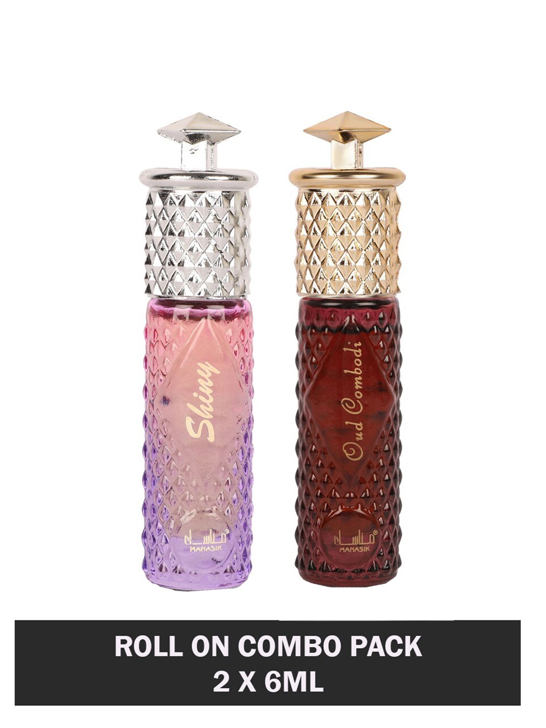 

MANASIK Set Of 2 Long Lasting Attars - 6 ml Each - Shiny Pink & Oud Combodi