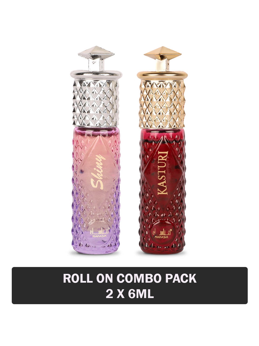 

MANASIK Set Of 2 Long Lasting Attars - 6 ml Each - Shiny Pink & Kasturi