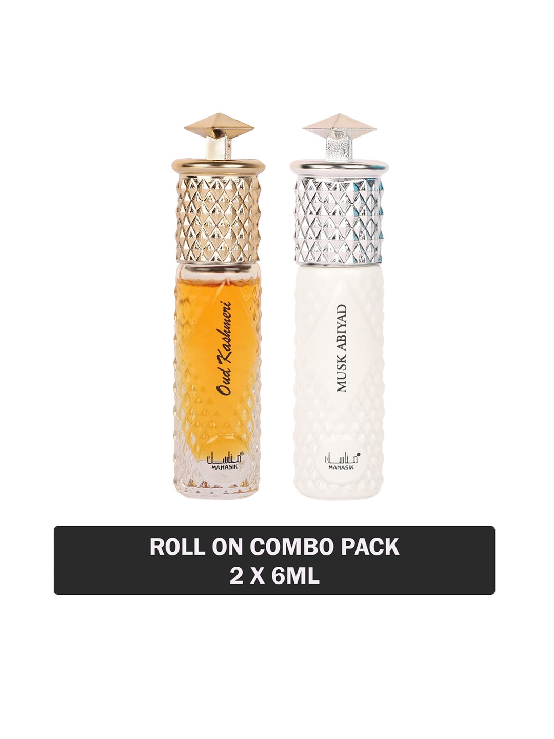 

MANASIK Set of 2 Long Lasting Roll-On Attar 6 ml each - Oud Kashmeri & Musk Abiyad, Orange