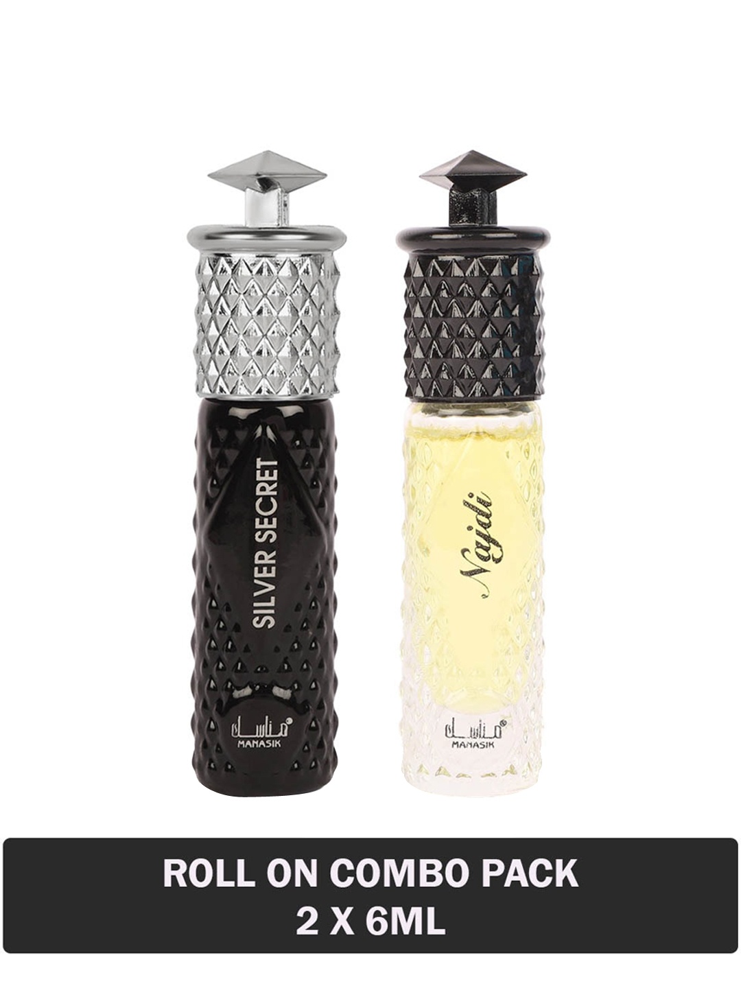 

MANASIK Set Of 2 Long Lasting Attars - 6 ml Each - Silver Secret & Najdi, Black