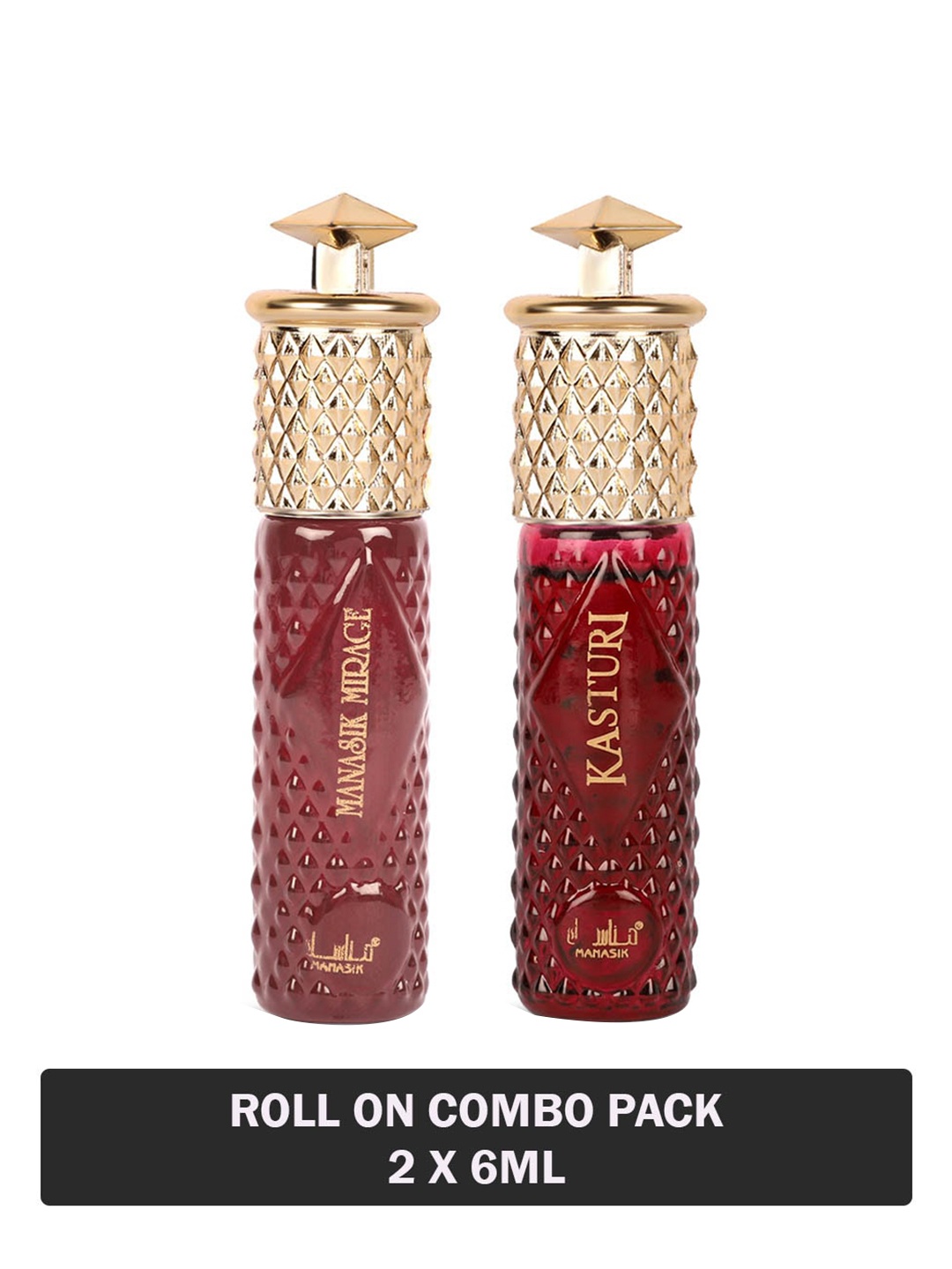 

MANASIK Set Of 2 Long Lasting Attars - 6 ml Each - Kasturi & Mirage, Multi