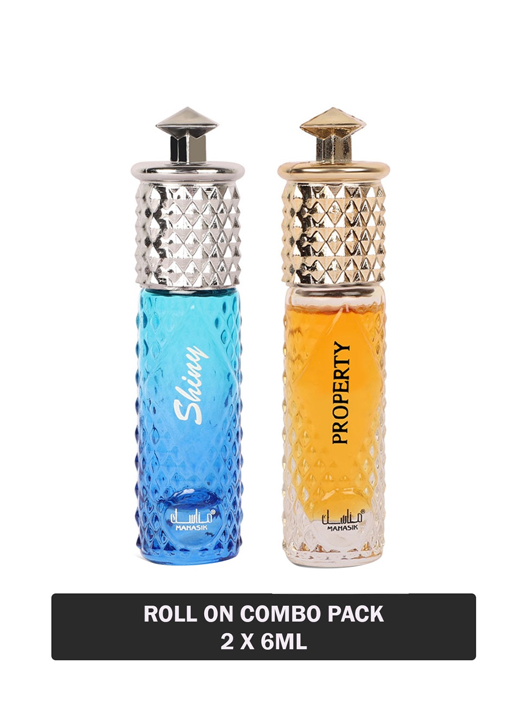 

MANASIK Men Set Of 2 Long Lasting Attars - 6 ml Each - Shiny Blue & Property, Yellow