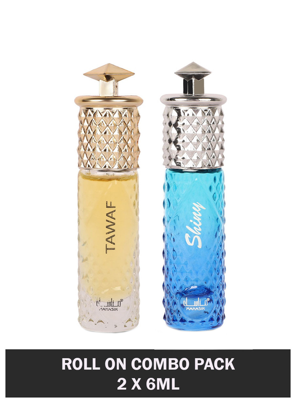 

MANASIK Set Of 2 Long Lasting Attars - 6 ml Each - Tawaf & Shiny Blue, Multi