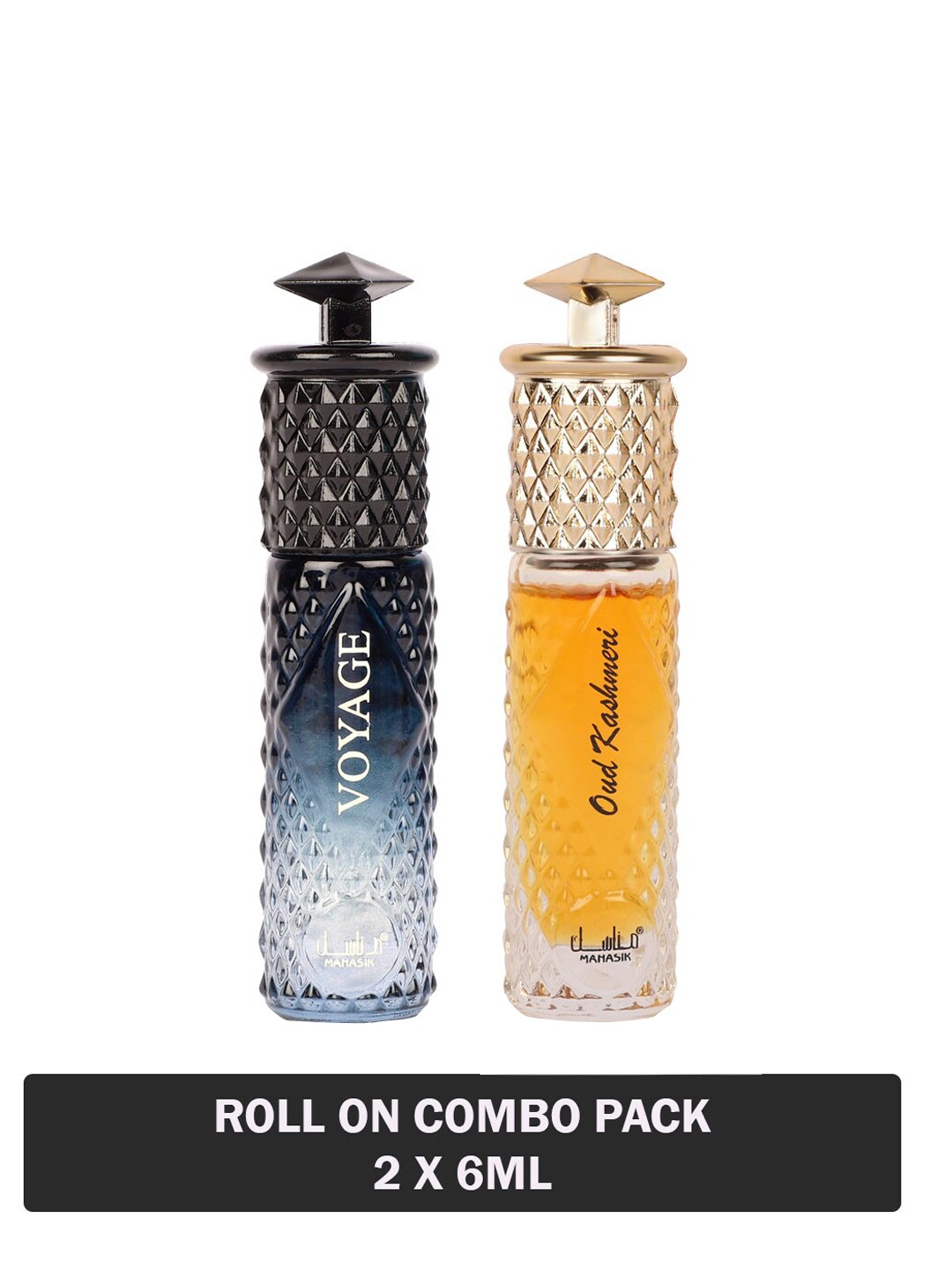 

MANASIK Men Set of 2 Long Lasting Roll-On Attar 6 ml each - Voyage & Oud Kashmeri, Blue